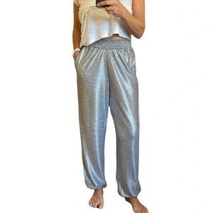 NWT Anthropologie Womens Silver Metallic Elastic Waist Jogger Pants